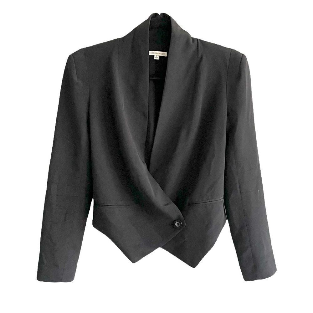 REBECCA MINKOFF Becky Pointed Silk Blazer Jacket Black 0